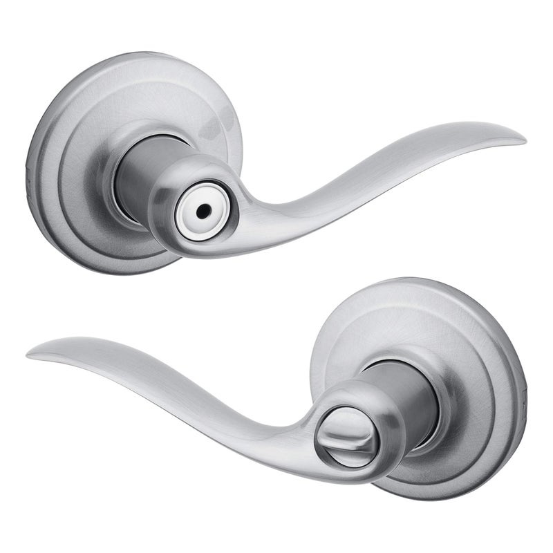 Kwikset Tustin Interior Privacy Door Handle with Lock  Door Lever For Bathroom and Bedroom  Satin Chrome Reversible Keyless Turn Lock - Image 1